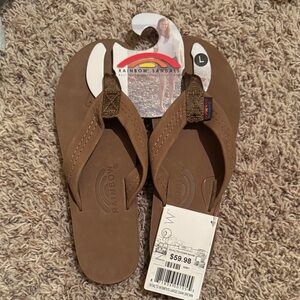 Rainbow Sandals Black Sole Flip Flops